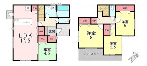 福津市福間南、中古一戸建ての間取り画像です