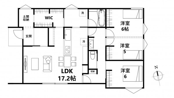 福津市花見の里、新築一戸建ての間取り画像です