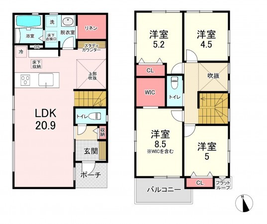 宗像市東郷、新築一戸建ての間取り画像です