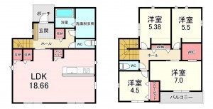 古賀市千鳥、新築一戸建ての間取り画像です