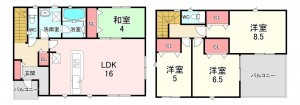 古賀市花鶴丘、新築一戸建ての間取り画像です