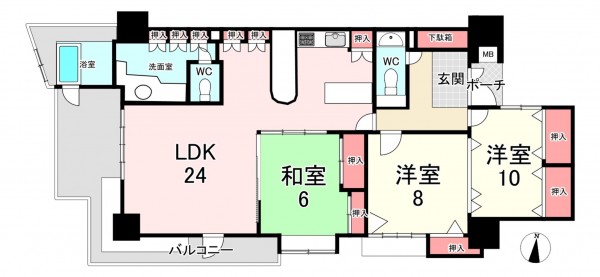福津市西福間、マンションの間取り画像です