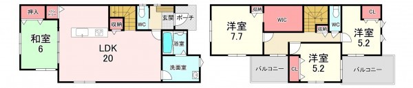 宗像市河東、新築一戸建ての間取り画像です