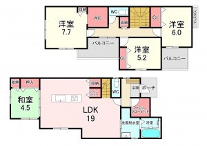 宗像市河東、新築一戸建ての間取り画像です