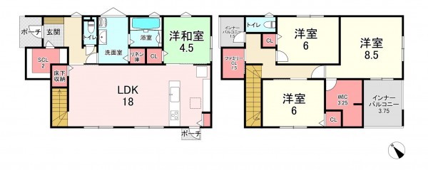 福津市福間南、新築一戸建ての間取り画像です