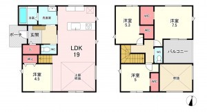 古賀市筵内、新築一戸建ての間取り画像です