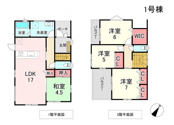糟屋郡宇美町、新築一戸建ての間取り画像です