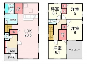 福津市花見が浜、新築一戸建ての間取り画像です