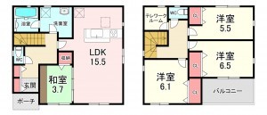 福津市花見が浜、新築一戸建ての間取り画像です