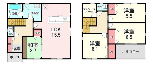 福津市花見が浜、新築一戸建ての間取り画像です