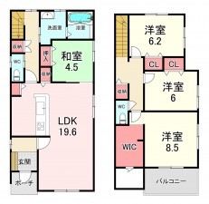 古賀市薦野、新築一戸建ての間取り画像です