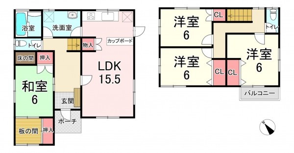 古賀市舞の里、中古一戸建ての間取り画像です