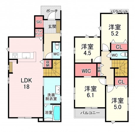 古賀市花見南、新築一戸建ての間取り画像です
