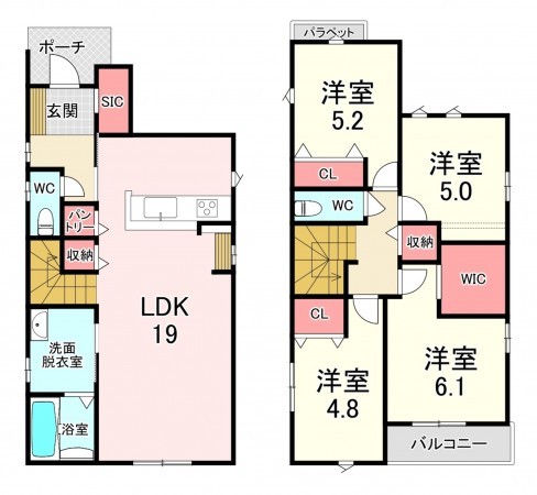 古賀市花見南、新築一戸建ての間取り画像です