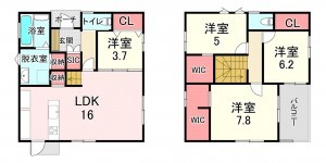 宗像市田熊、新築一戸建ての間取り画像です