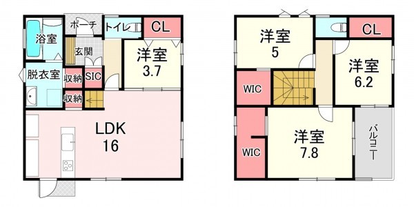 宗像市田熊、新築一戸建ての間取り画像です