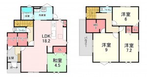 宗像市田久、新築一戸建ての間取り画像です