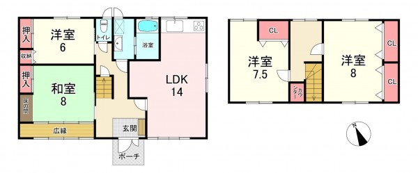 宗像市葉山、中古一戸建ての間取り画像です