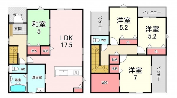 福津市津屋崎、新築一戸建ての間取り画像です