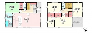 古賀市花見東、新築一戸建ての間取り画像です