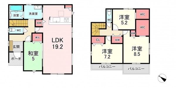 福津市宮司、新築一戸建ての間取り画像です