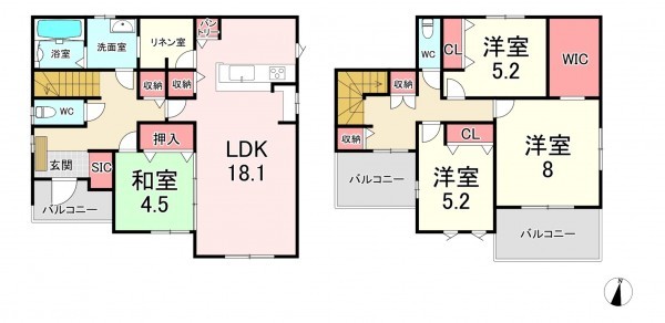 宗像市ひかりヶ丘、新築一戸建ての間取り画像です