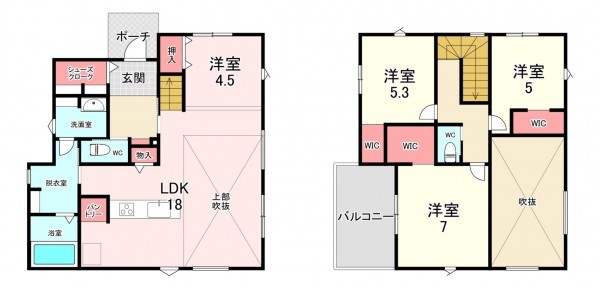 福津市内殿、新築一戸建ての間取り画像です