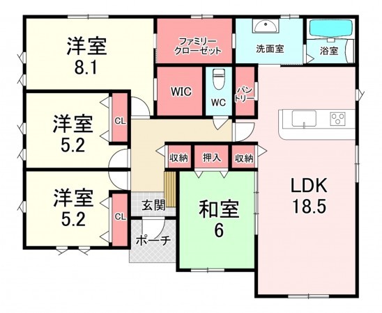 福津市津屋崎、新築一戸建ての間取り画像です