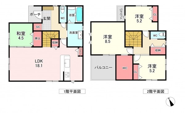 福津市津屋崎、新築一戸建ての間取り画像です