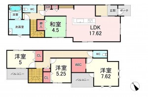 古賀市千鳥、新築一戸建ての間取り画像です