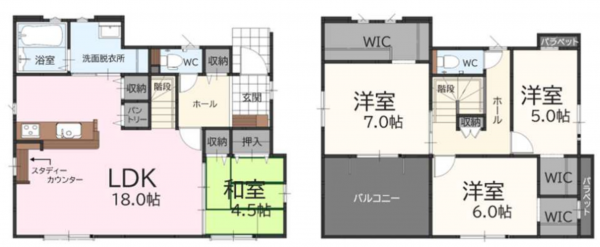 福津市福間南、新築一戸建ての間取り画像です