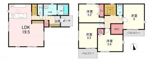 古賀市花見東、新築一戸建ての間取り画像です