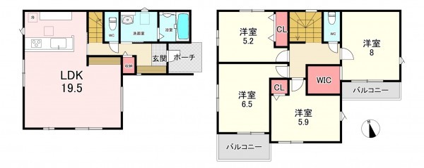 古賀市花見東、新築一戸建ての間取り画像です
