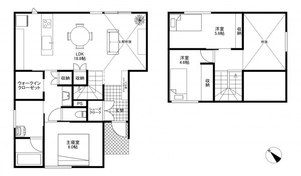 宗像市原町、新築一戸建ての間取り画像です