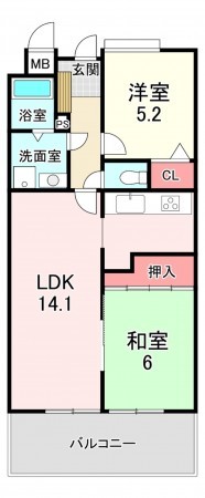 福津市中央、マンションの間取り画像です