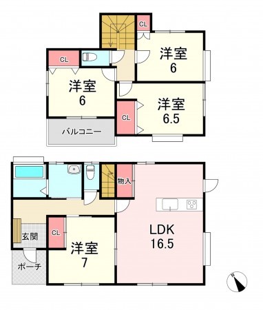 福津市津屋崎、中古一戸建ての間取り画像です