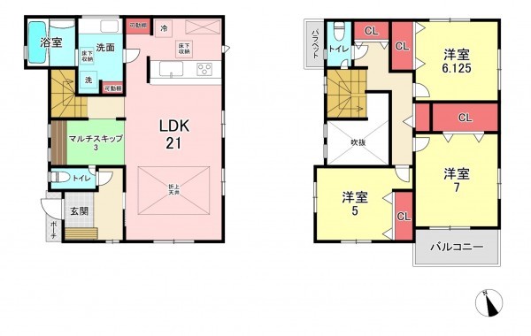 福津市福間南、新築一戸建ての間取り画像です