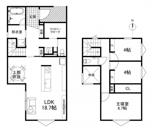 福岡市東区美和台、新築一戸建ての間取り画像です