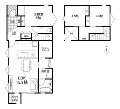 福岡市東区美和台、新築一戸建ての間取り画像です