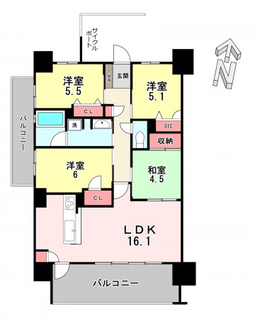 宗像市稲元、マンションの間取り画像です