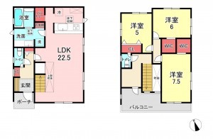 福津市福間南、新築一戸建ての間取り画像です