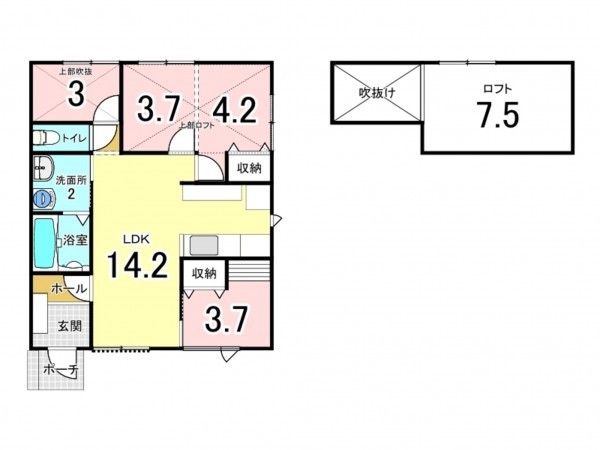 福津市津屋崎、新築一戸建ての間取り画像です