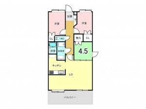 福岡市東区土井、マンションの間取り画像です