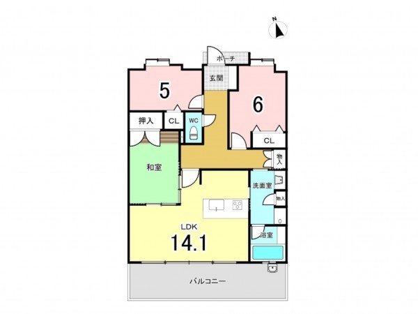 福岡市東区原田、マンションの間取り画像です