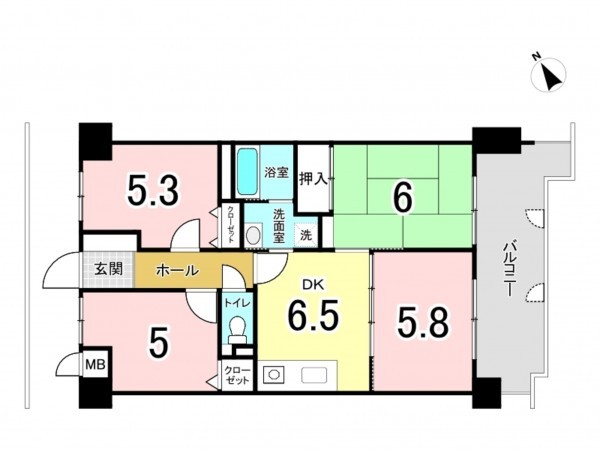 福岡市東区社領、マンションの間取り画像です