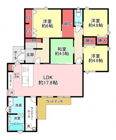 福津市星ケ丘、中古一戸建ての間取り画像です