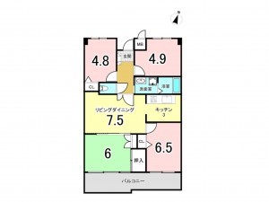 福岡市東区二又瀬新町、マンションの間取り画像です