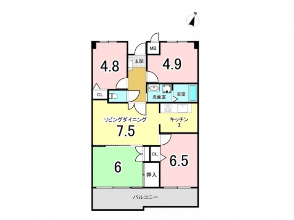 福岡市東区二又瀬新町、マンションの間取り画像です