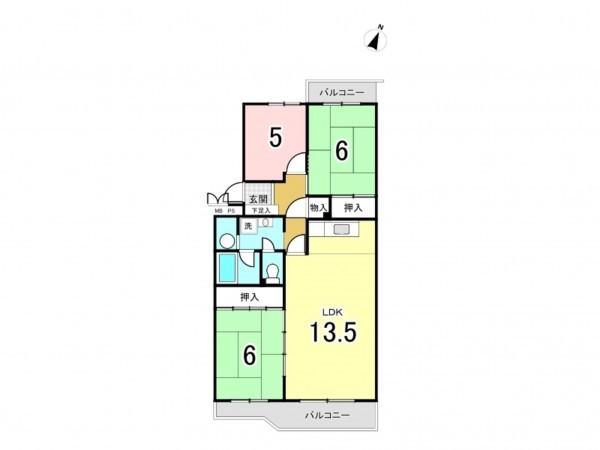 福岡市東区香椎、マンションの間取り画像です
