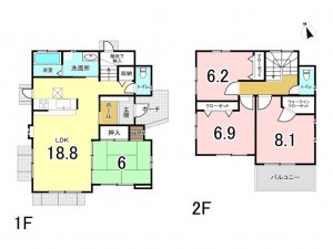 福津市西福間、中古一戸建ての間取り画像です